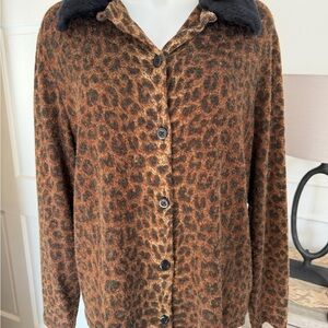 Emanuel Ungaro Brown Leopard  cardigan with Black Collar Sz L XL